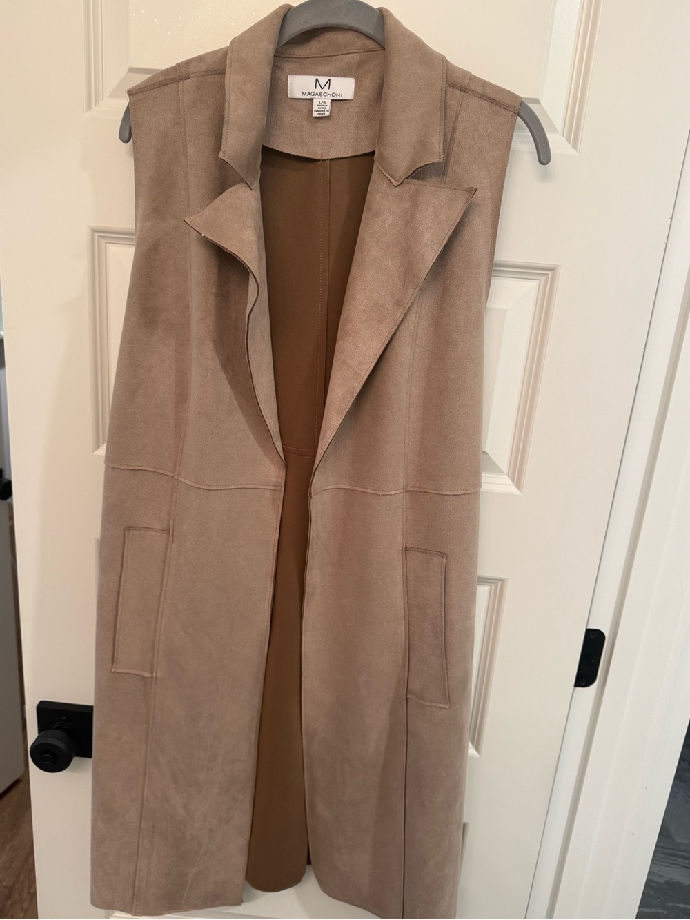 Maggy London Taupe Suede-Look Sleeveless Duster Vest